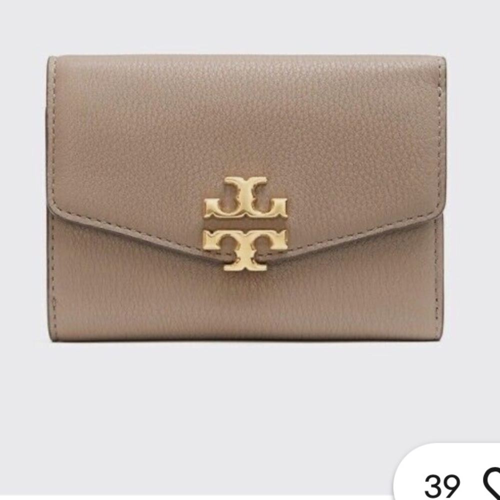 Tory Burch Kira Mixed Material Medium Flap Wallet, Gray Heron